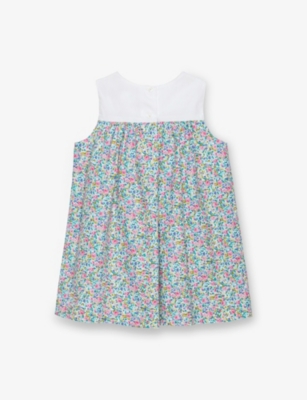 TROTTERS: Floral-Print Duck-Embroidered Cotton Mini Dress 3-24 months