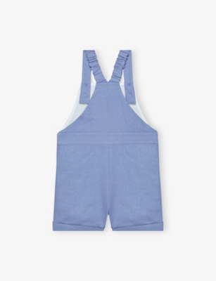 TROTTERS: Atticus Animal-Embroidered Linen-Blend Dungaree Shorts 3 Months - 4 Years