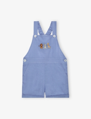 TROTTERS: Atticus Animal-Embroidered Linen-Blend Dungaree Shorts 3 Months - 4 Years