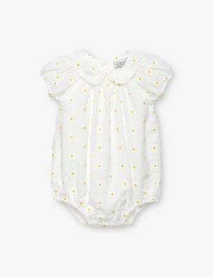 TROTTERS: Daisy Bubble Short-Sleeve Cotton Romper 0-6 Months