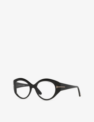Tom Ford Womens Black Tr001862 Round-frame Acetate Optical Glasses In Black
