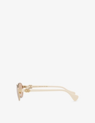 Gucci Womens Gg1593s Rectangular-frame Metal Sunglasses Gold In Gold
