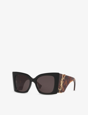 Saint Laurent Womens Ys000488 Blaze Rectangle-frame Acetate Sunglasses Black In Black
