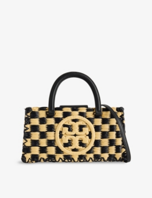 TORY BURCH: Ella Crocheted Logo Woven Raffia Top-Handle Bag