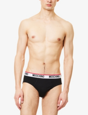 MOSCHINO: Essentials Logo-Waistband Pack Of Three Stretch-Cotton Briefs