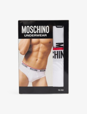 MOSCHINO: Essentials Logo-Waistband Pack Of Three Stretch-Cotton Briefs