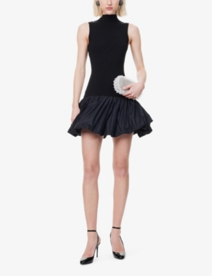 Shop Rotate Birger Christensen Womens Black Racer-cut Ribbed-knit Mini Dress
