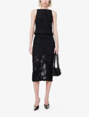 Rotate Birger Christensen Rotate Black Flower Mesh Boatneck Top In Black