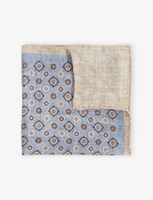 REISS: Giotte Medallion-Print Silk Pocket Square