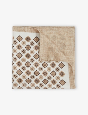 REISS: Giotte Medallion-Print Silk Pocket Square