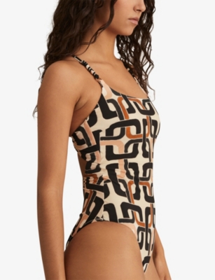 REISS: Florence Chain-Print Square-Neck Stretch-Cotton Swimsuit