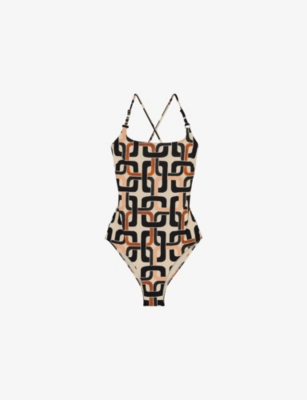 REISS: Florence Chain-Print Square-Neck Stretch-Cotton Swimsuit