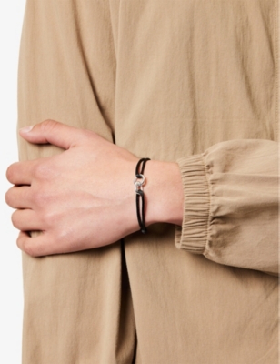 Commonlines Mens  Element 925 Sterling Silver Bracelet And Silk Cord Bracelet In Black
