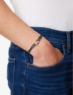 Commonlines Mens  Element 925 Sterling Silver Bracelet And Silk Cord Bracelet In Green