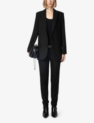 Shop Zadig & Voltaire Womens Black Notched-lapel Star-embellished Stretch-woven Blazer