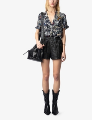 ZADIG & VOLTAIRE WOMENS ENCRE BUTTERFLY-PRINT FLUTTER-SLEEVE WOVEN BLOUSE 