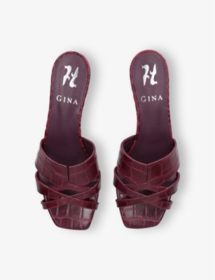 GINA WOMENS RED MONTREAUX SQUARE-TOE HEELED LEATHER MULES EUR 38.5 / 5.5 UK