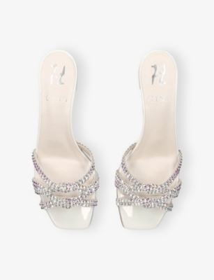Gina Womens Taylor Crystal-embellished Patent-leather Heeled Sandals Whit In White