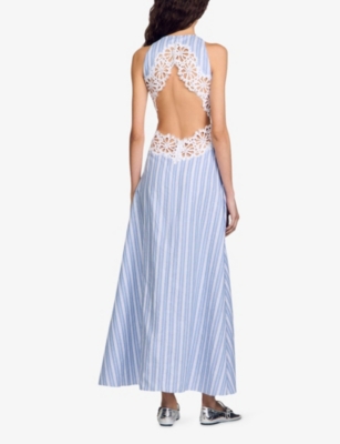 Stripe-Print Cut-Out Lace Cotton and Linen-Blend Midi Dress