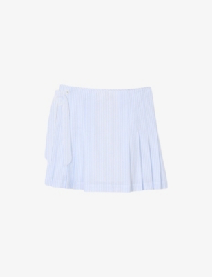 Sandro Noora Striped Seersucker Mini Skirt In Bleus