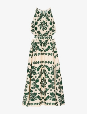 Sandro Womens Naturels Leaf-print Sleeveless Woven Maxi Dress In Naturels