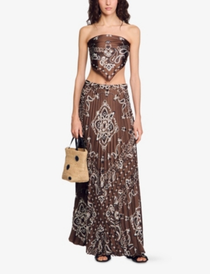 SANDRO: Bandana-Pattern Pleated Woven Maxi Skirt