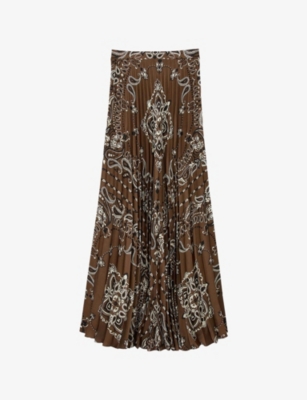 SANDRO: Bandana-Pattern Pleated Woven Maxi Skirt