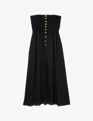 SANDRO: Button-Embellished Bandeau Cotton Midi Dress