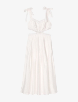 Shop Sandro Womens Naturels Lace-trim Cut-out Linen-blend Maxi Dress