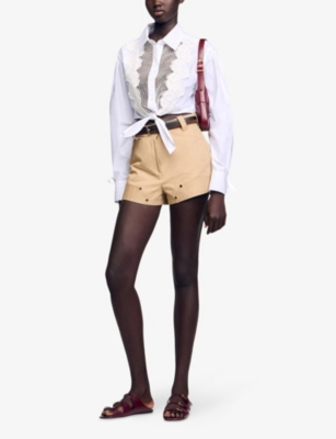 SANDRO: Lace Bib Cotton Shirt