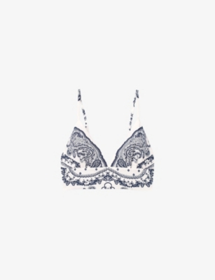 SANDRO: Bandana-Print V-Neck Cropped Linen-Blend Crop Top