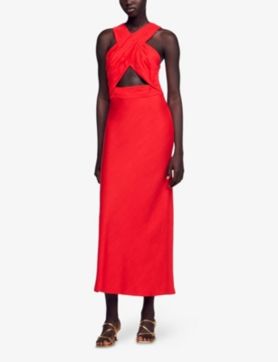 Sandro Womens Rouges Wraparound Sleeveless Woven Maxi Dress