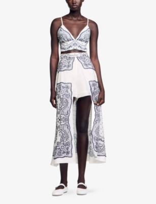 SANDRO: Bandana-Print Shorts-Underlay Woven Midi Skirt
