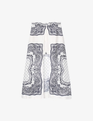 Sandro Womens Naturels Bandana-print Shorts-underlay Woven Midi Skirt