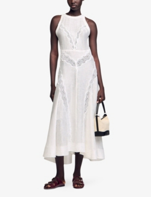 SANDRO: Sleeveless Lace-Trim Linen-Blend Maxi Dress