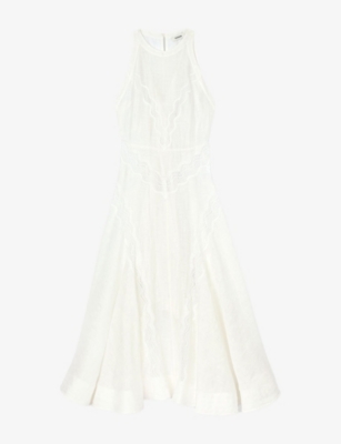 SANDRO: Sleeveless Lace-Trim Linen-Blend Maxi Dress