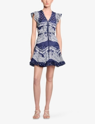 SANDRO: Bandana-Print Woven Mini Dress