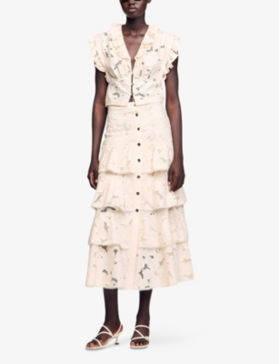 SANDRO: Frill-Trim Lace-Embroidered Cotton-Blend Top