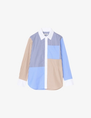Sandro Poplin Stripe Patchwork Shirt