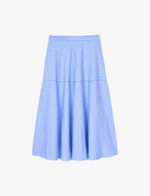 SANDRO: Stripe-Print Flared Cotton-Blend Midi Skirt