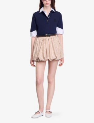 SANDRO: Striped Puffed Cotton Mini Skirt