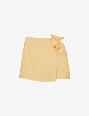 Shop Sandro Womens Jaunes / Oranges Ruffle-detail Wrap Linen-blend Mini Skirt
