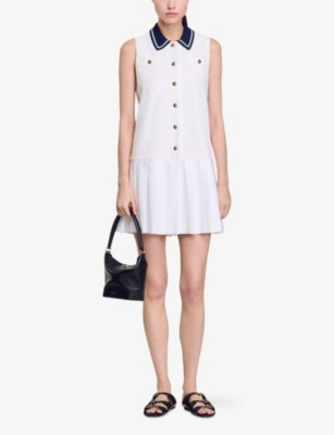Sandro Short Dress With Contrasting Collar In Naturels