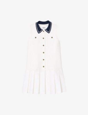 Sandro Short Dress With Contrasting Collar In Naturels