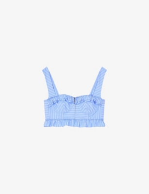 SANDRO: Striped Ruffle-Trim Cotton-Blend Crop Top