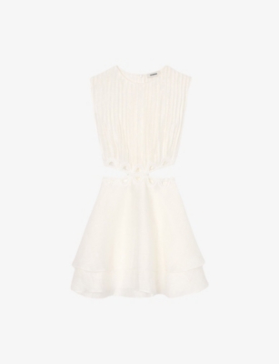 Sandro Womens Naturels Pleated Cut-out Linen-blend Mini Dress