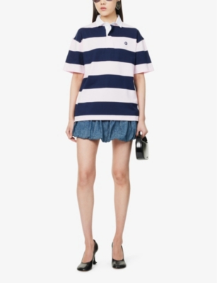 COPERNI: Embroidered-branding striped cotton-jersey polo top