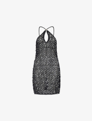 COPERNI: Beaded Halterneck Cotton-Blend Mini Dress