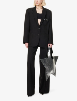 Coperni Womens Buckle Patch-pockets Relaxed-fit Woven Blazer Black In Black