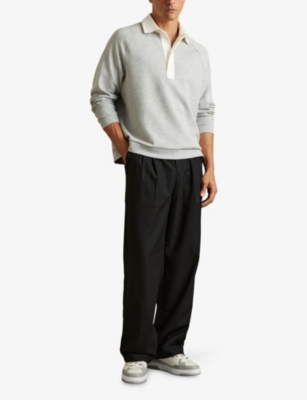 REISS: Thurloe Contrast-Collar Jersey Rugby Shirt